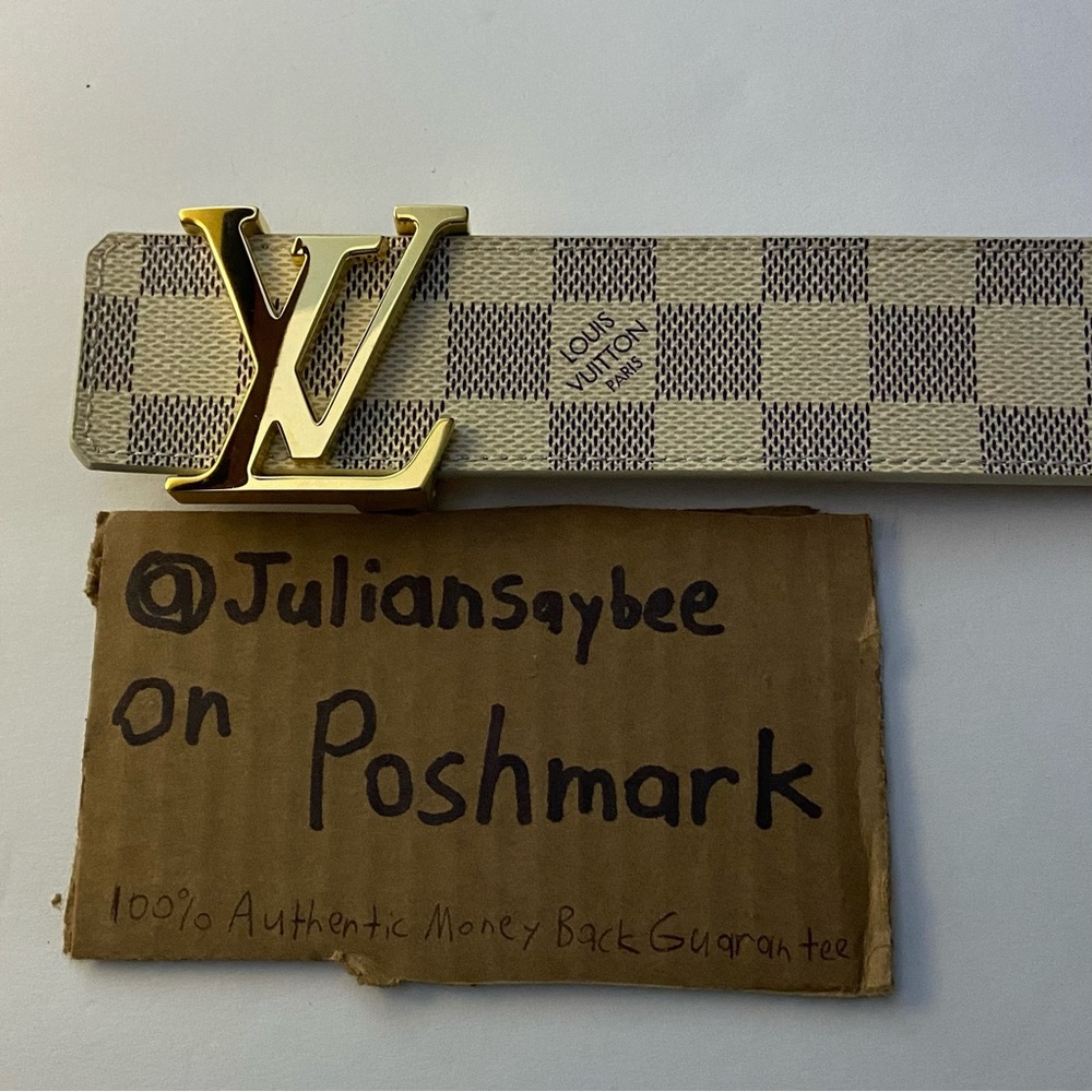 Louis Vuitton Belt Cream Damier Azur Gold Buckle Belt - Model: M9609 Size 38 US